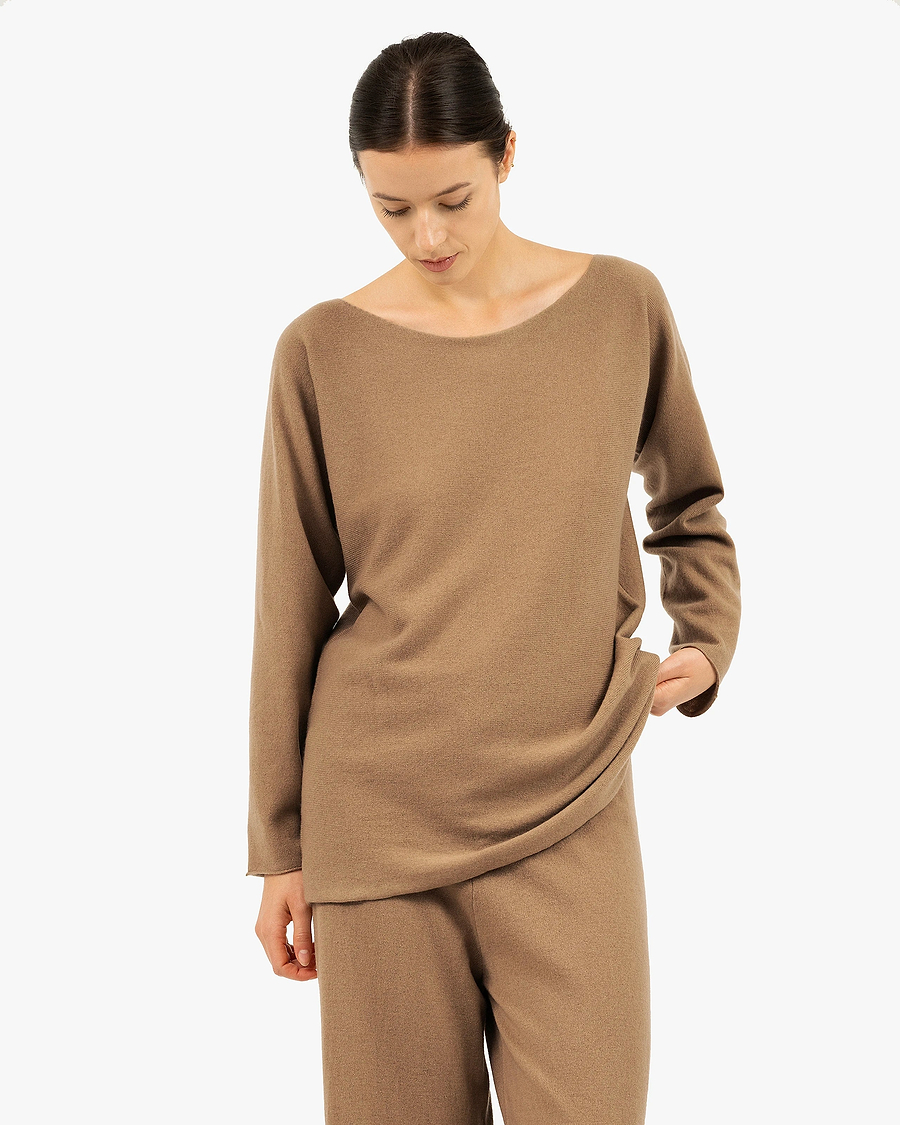 Chaillot Boat Neck Sweater - Camel Cashmere