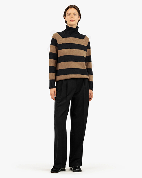 Cortona Striped Turtleneck - Black Cashmere