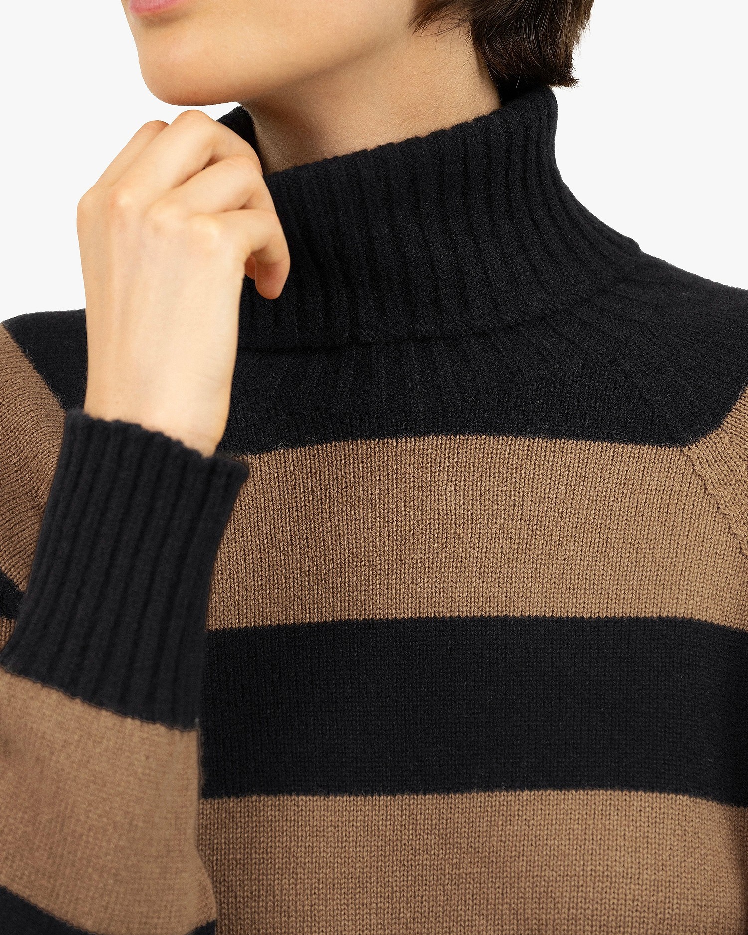 Cortona Striped Turtleneck - Black Cashmere