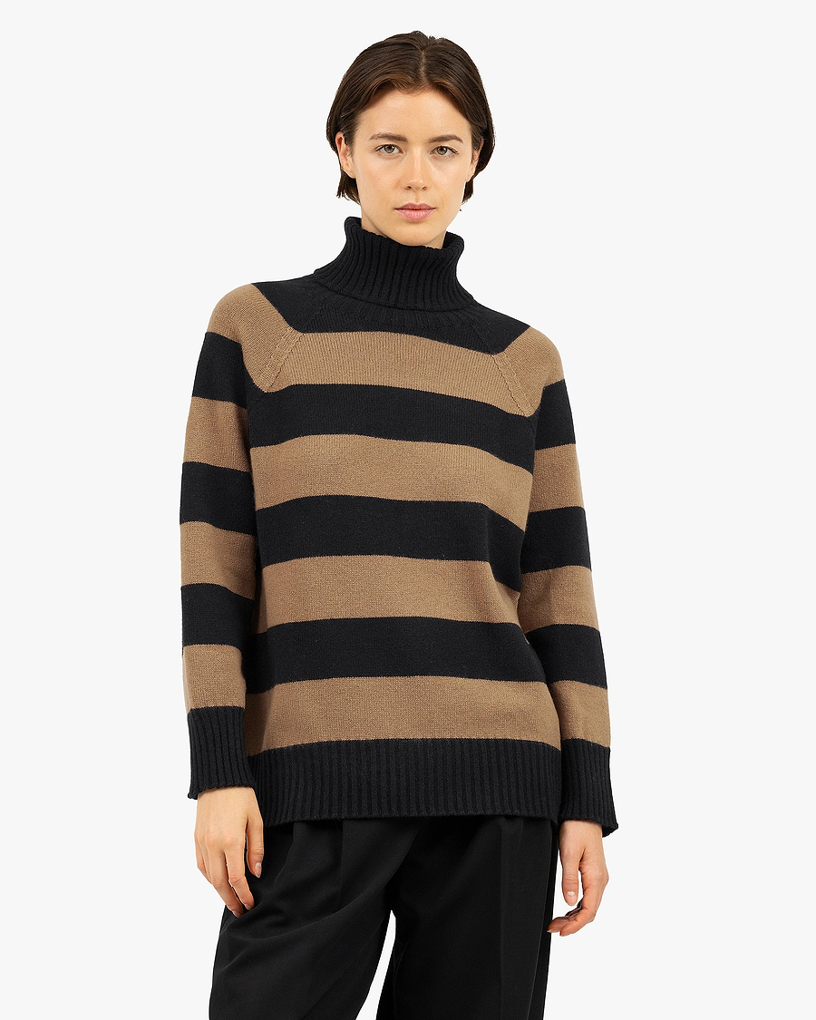 Cortona Striped Turtleneck - Black Cashmere