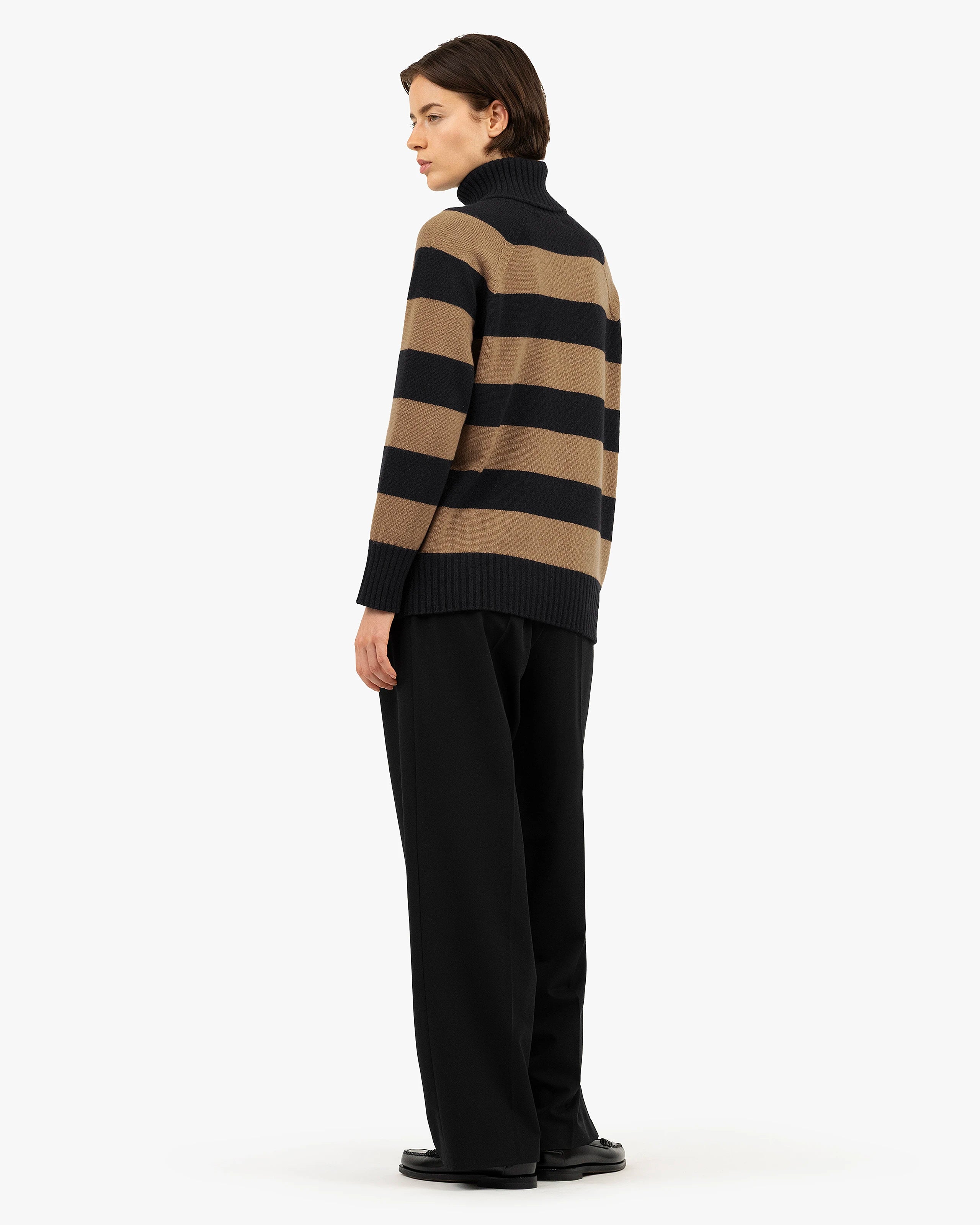 Cortona Striped Turtleneck - Black Cashmere