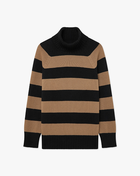 Cortona Striped Turtleneck - Black Cashmere