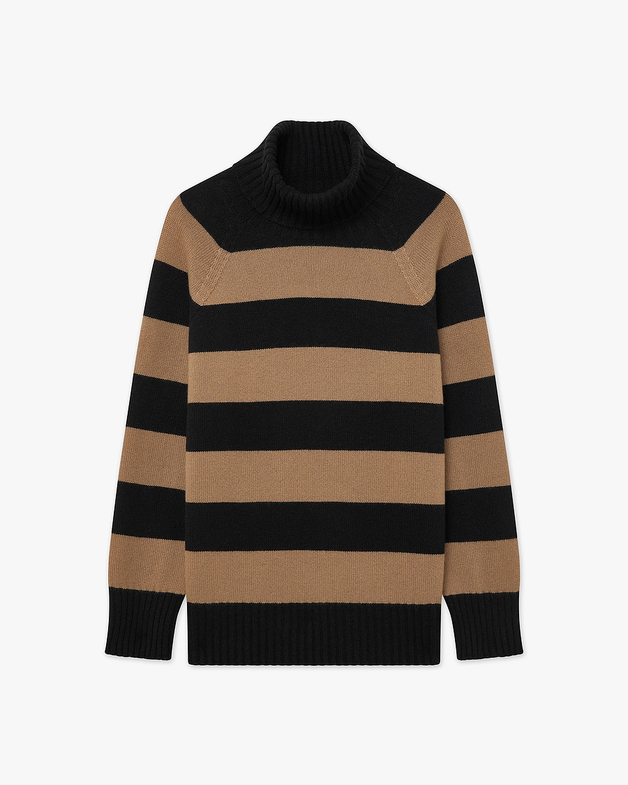 Cortona Striped Turtleneck - Black Cashmere