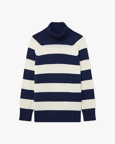 Cortona Striped Turtleneck - Blue Cashmere