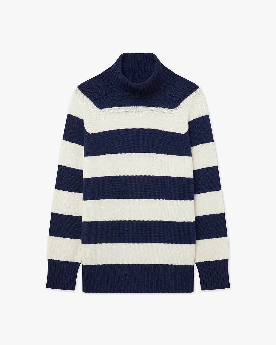 Cortona Striped Turtleneck - Blue Cashmere