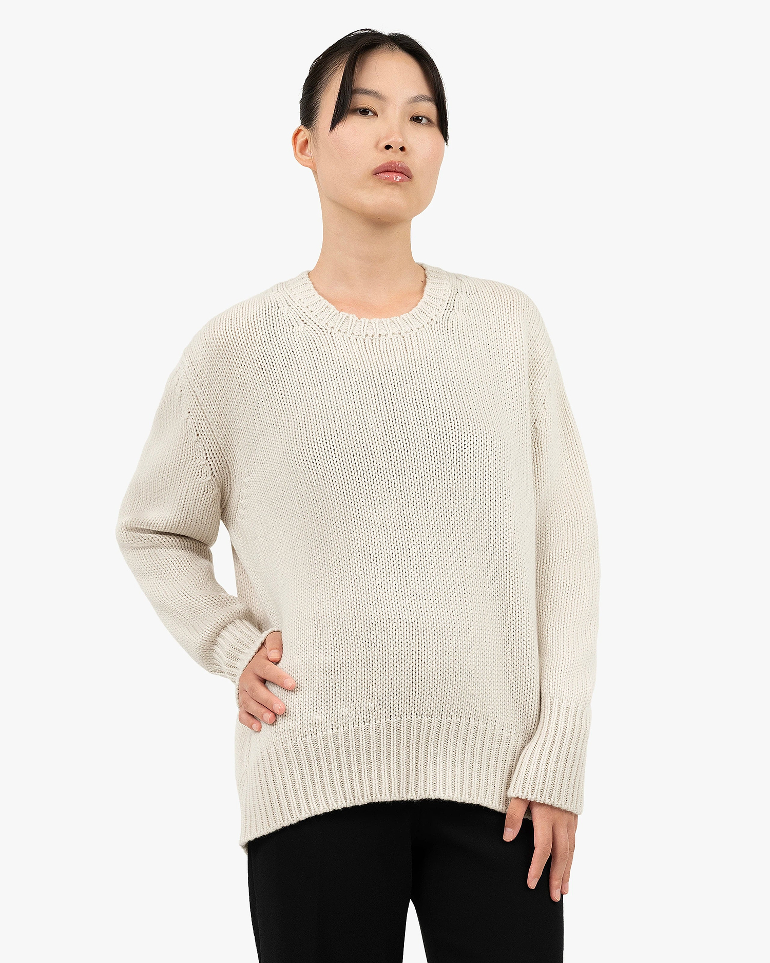 Women's Dalmar Crew Neck Sweater - White Merino / Cashmere