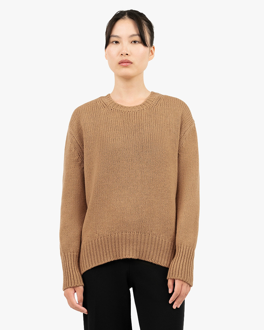 Women's Dalmar Crew Neck Sweater - Camel Merino / Cashmere