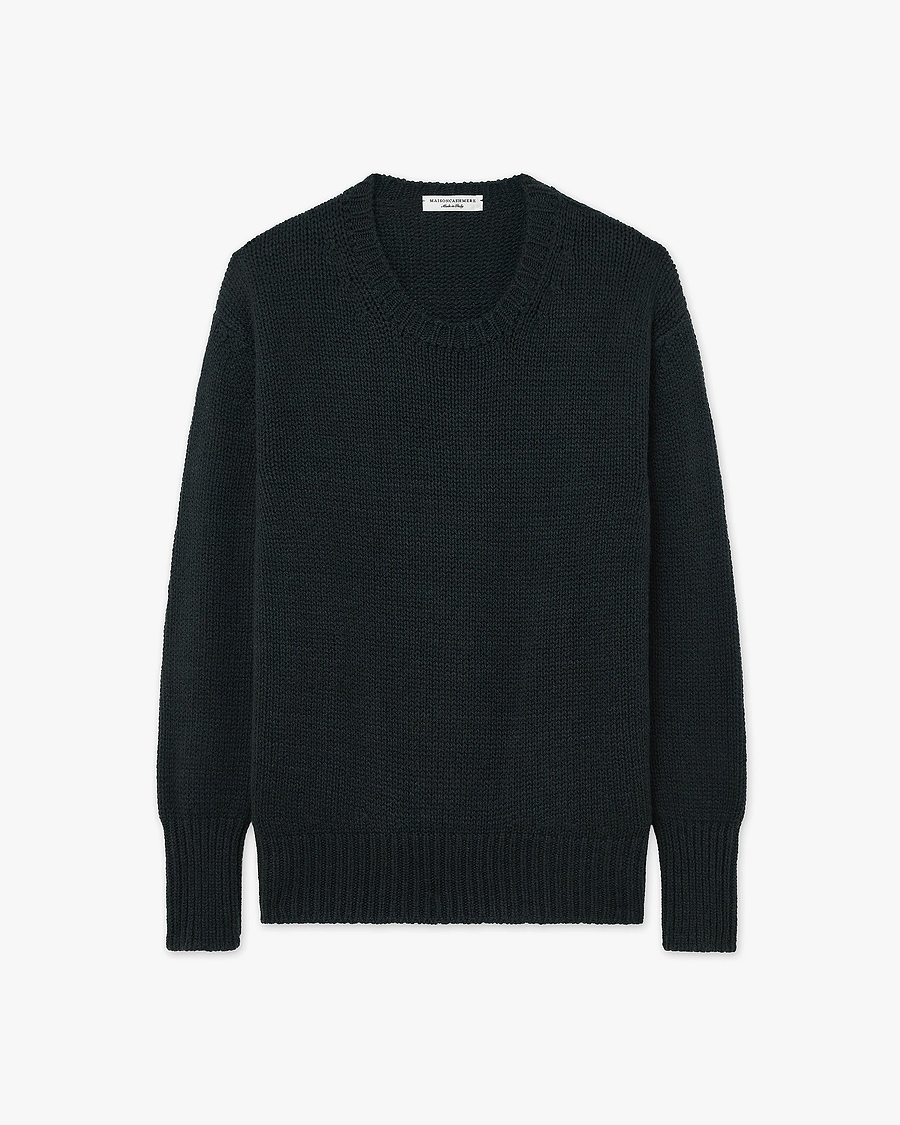 Women's Dalmar Crew Neck Sweater - Black Merino / Cashmere