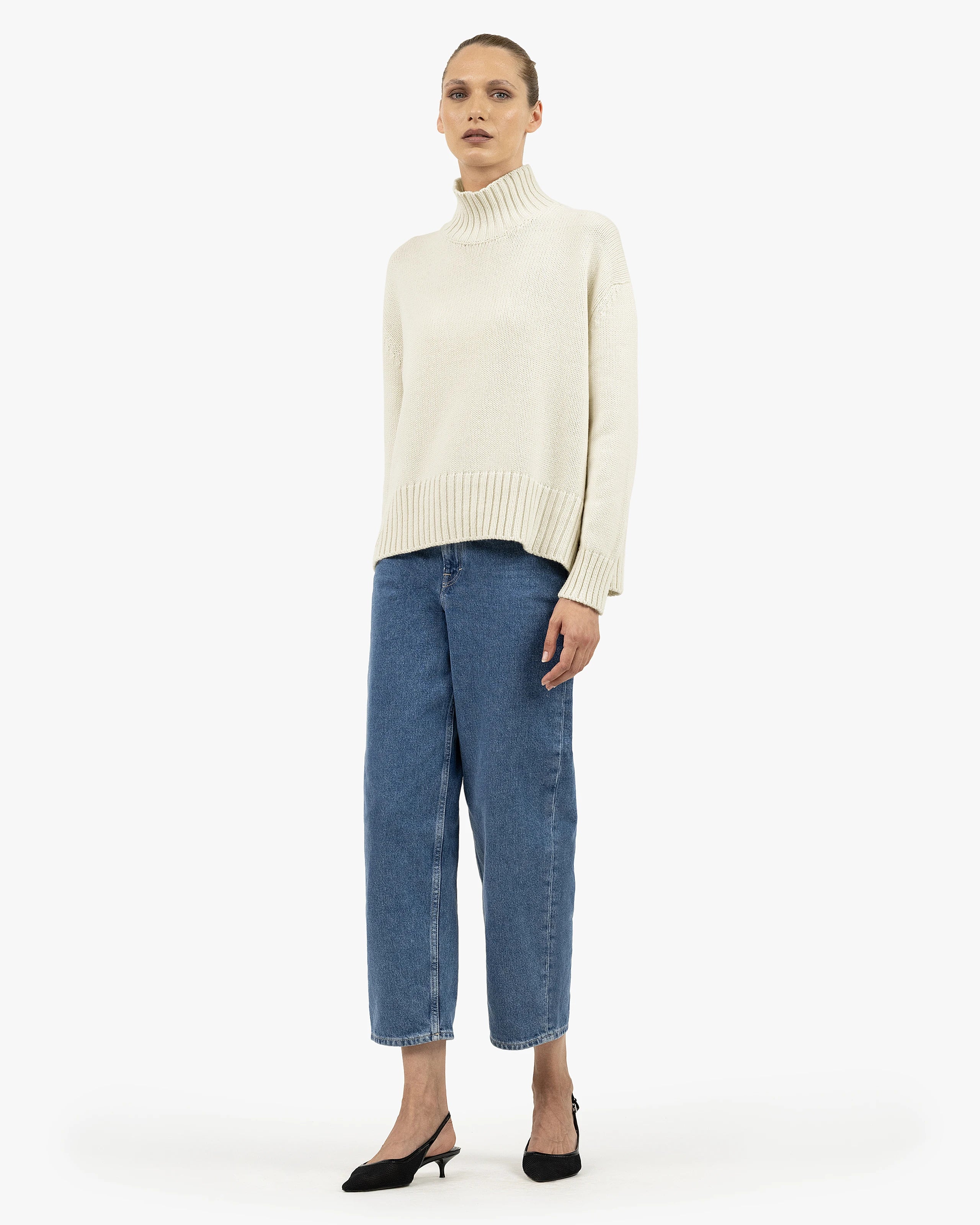 Women's Dolomiti Cashmere Mock Neck Sweater - White | MaisonCashmere