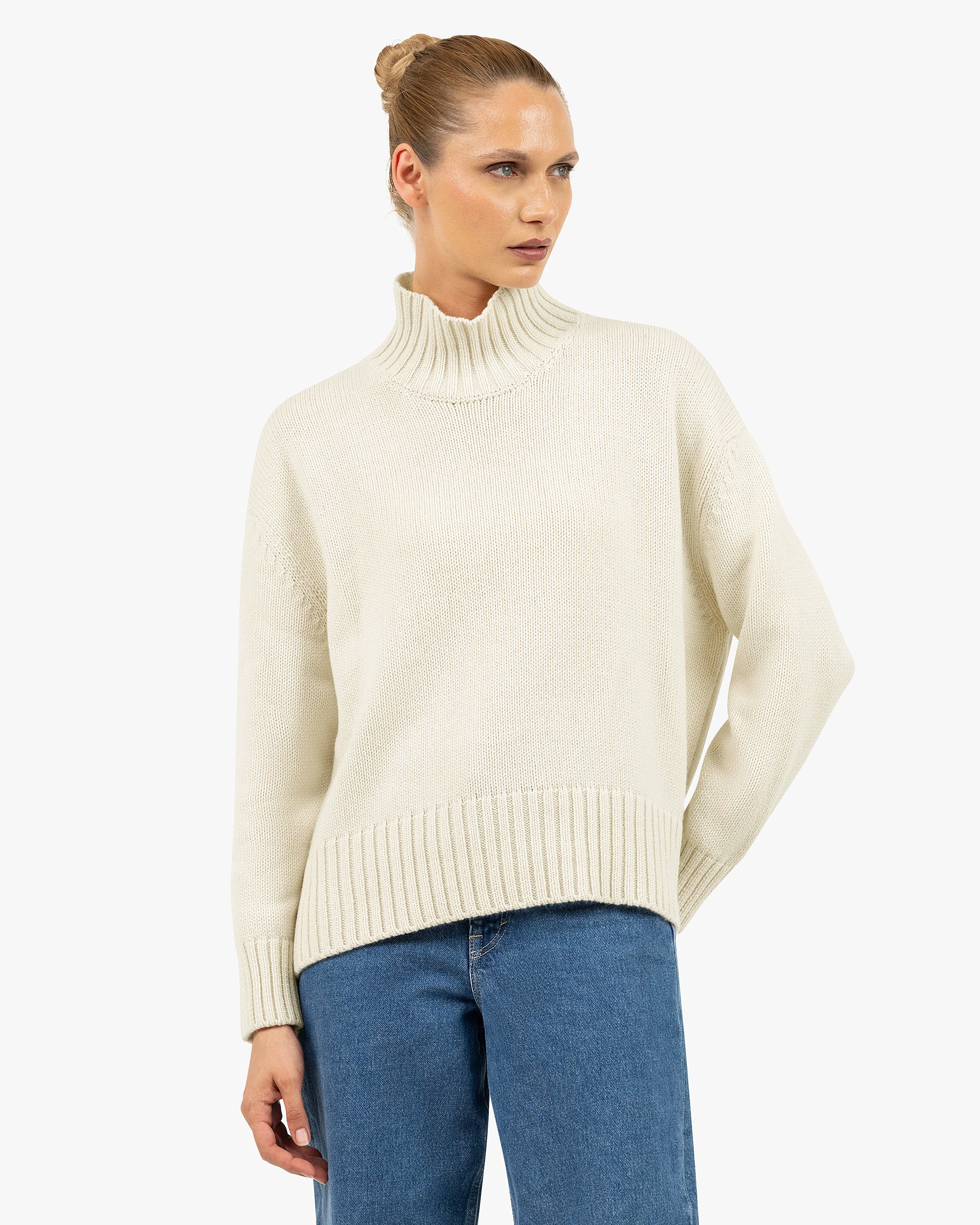 Women's Dolomiti Cashmere Mock Neck Sweater - White | MaisonCashmere