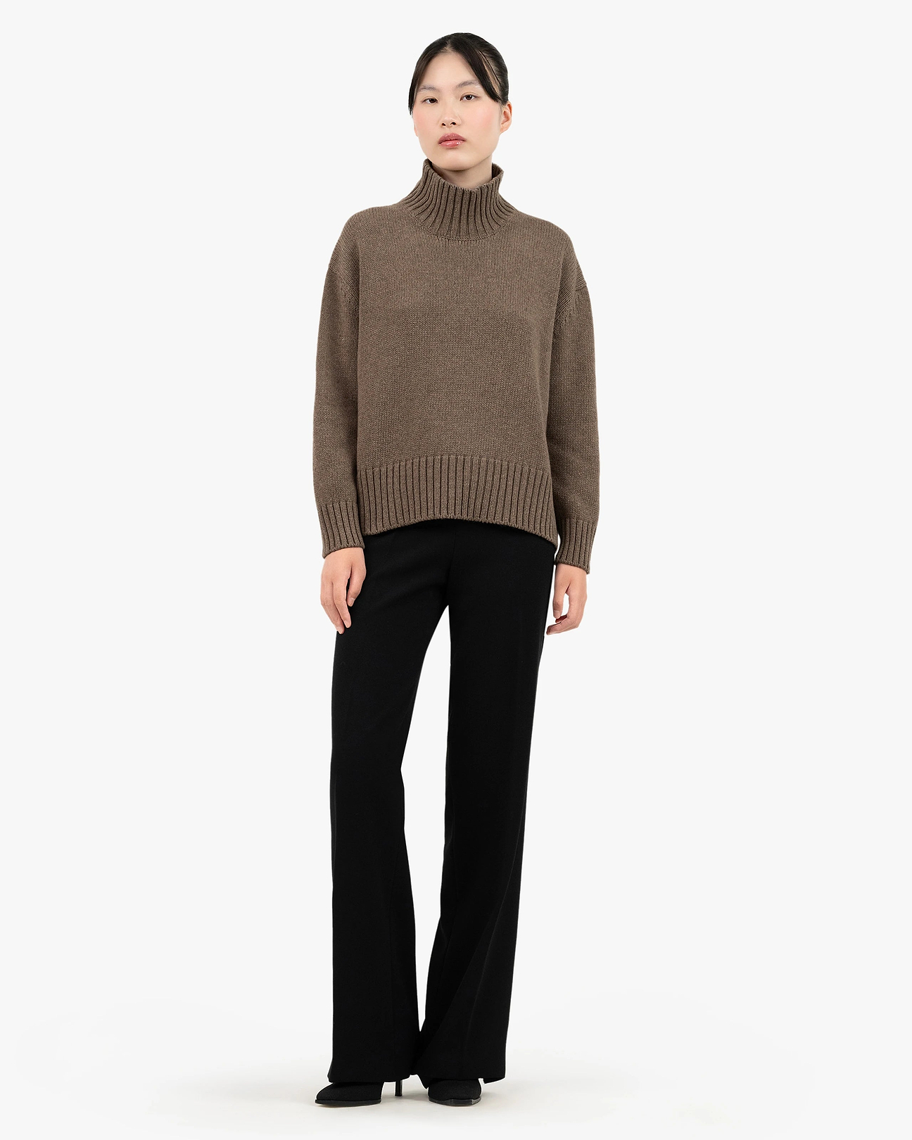 SILENT DAMIR DOMA リネンコットン ニット S ブラウンカーキ Women's Dolomiti Cashmere Mock Neck Sweater - Brown | MaisonCashmere