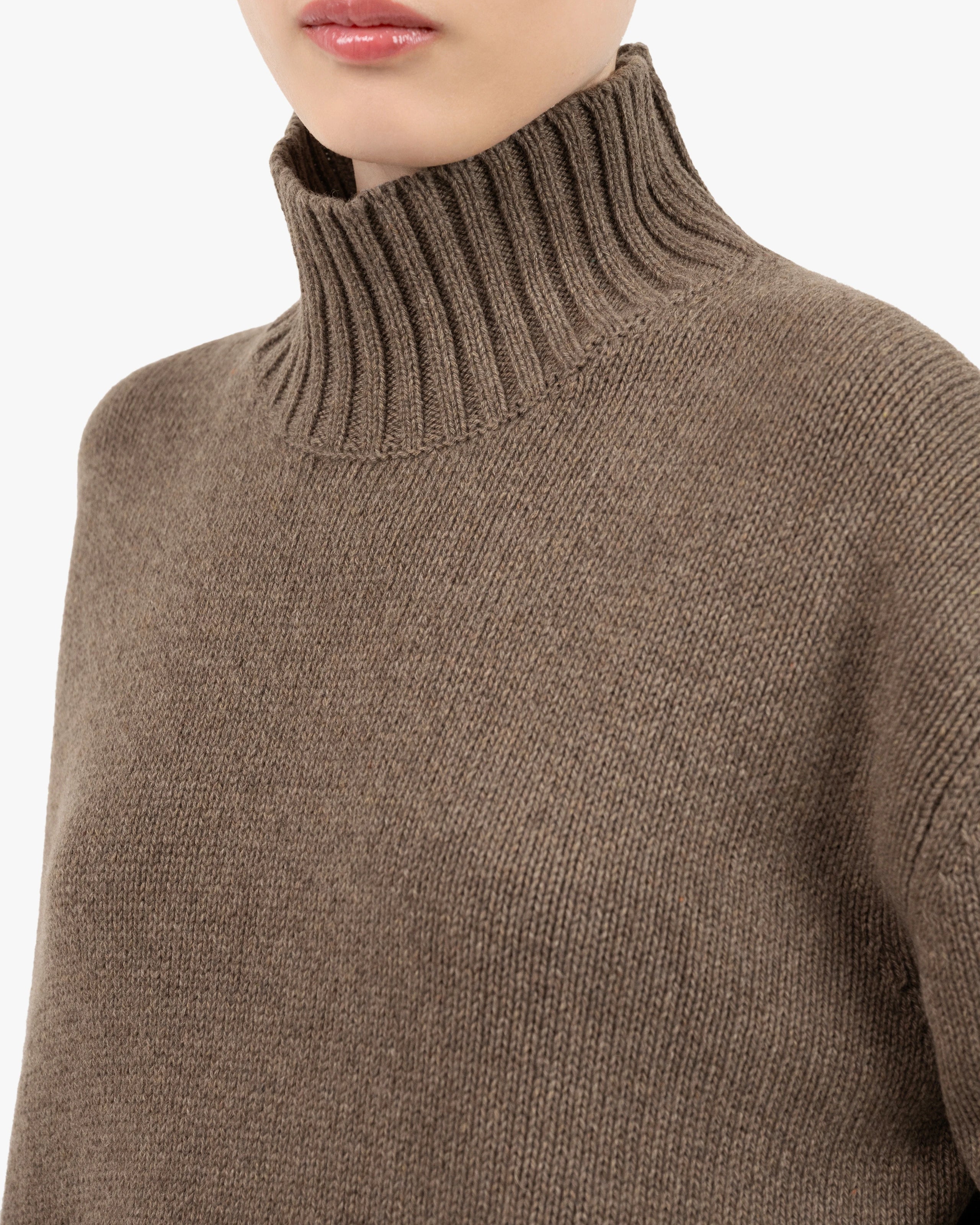 Women's Dolomiti Cashmere Mock Neck Sweater - Brown | MaisonCashmere