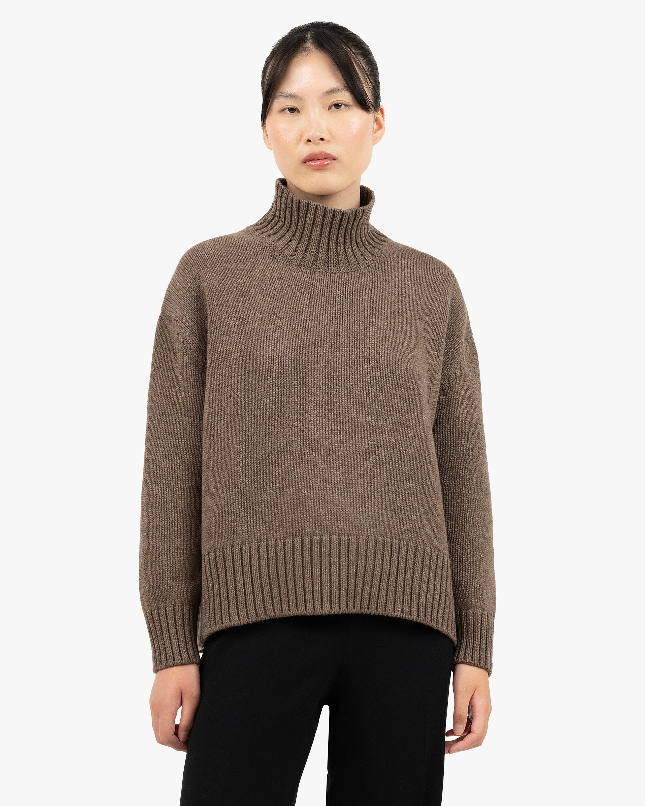 Dolomiti Mock Neck Sweater - Brown Cashmere