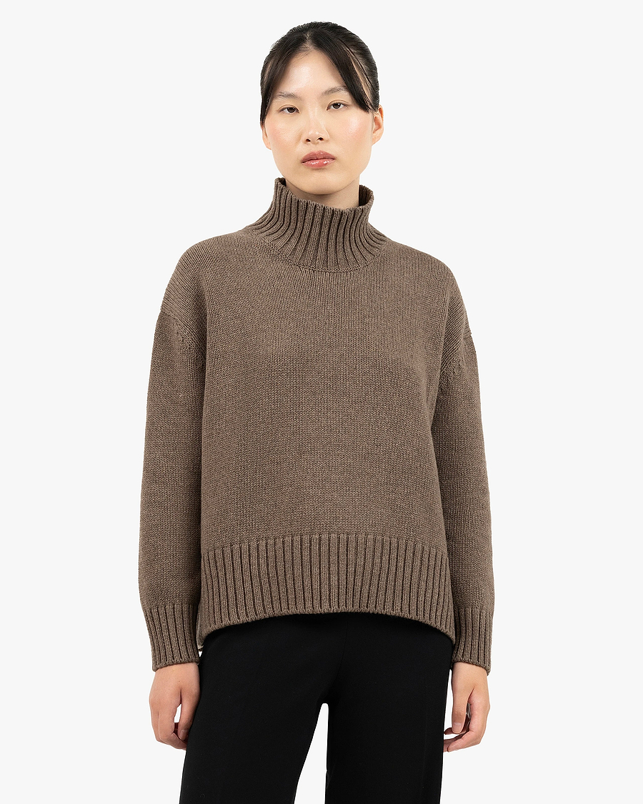 Dolomiti Mock Neck Sweater - Brown Cashmere