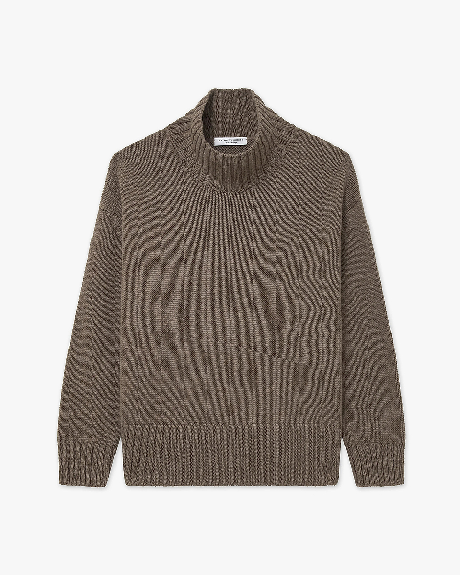 Dolomiti Mock Neck Sweater - Brown Cashmere