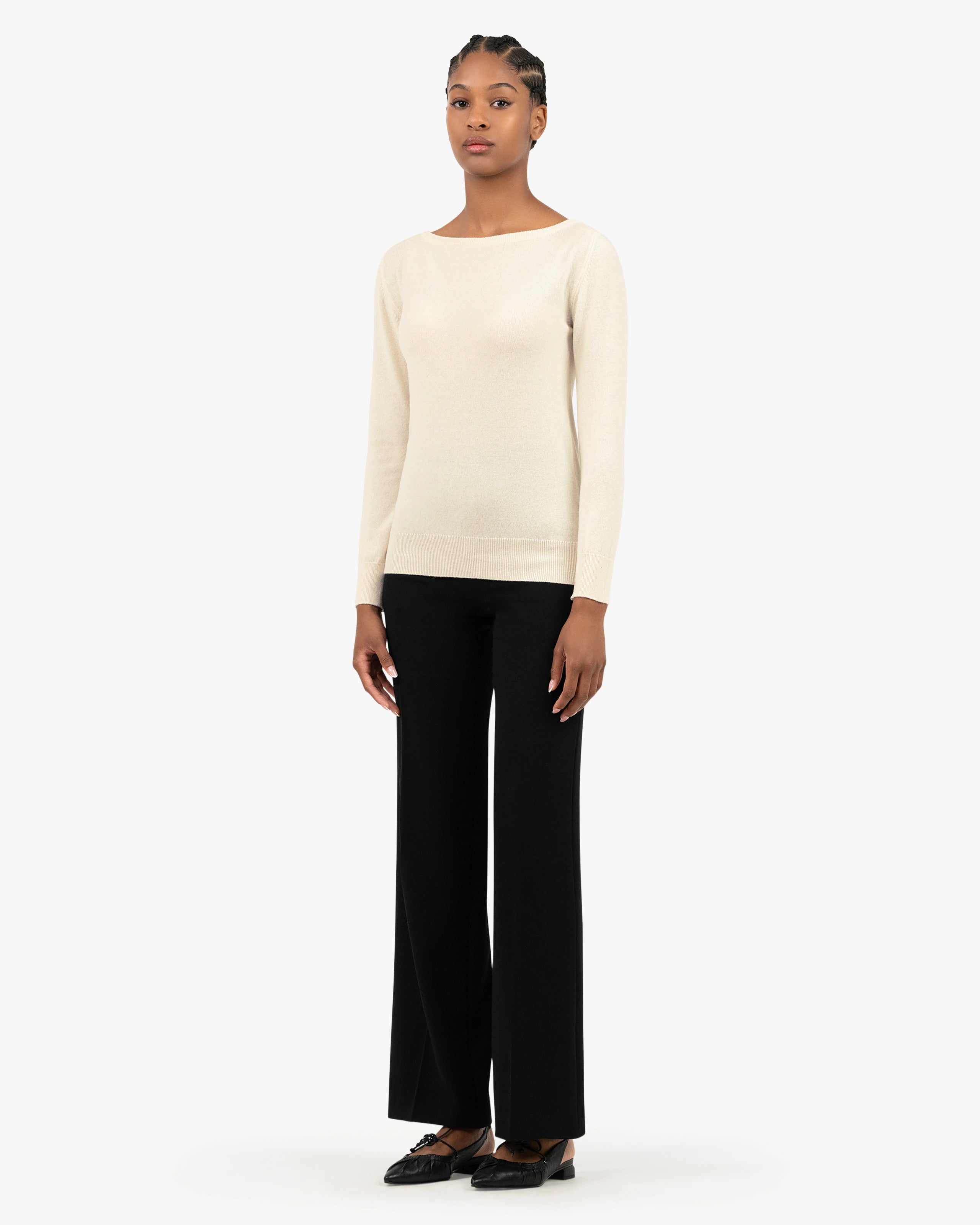Women's Essential Cashmere Boat Neck Sweater - White | MaisonCashmere