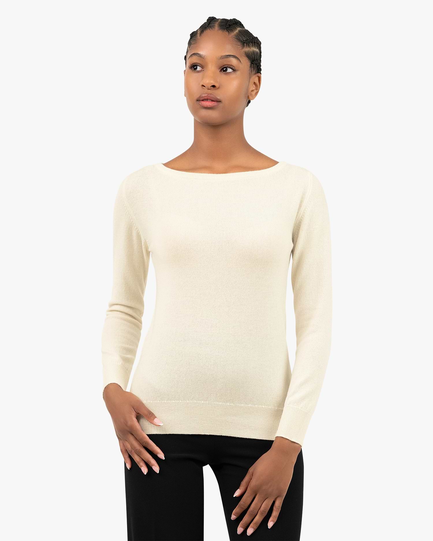 Women's Essential Cashmere Boat Neck Sweater - White | MaisonCashmere Women's Essential Cashmere Boat Neck Sweater - White | MaisonCashmere