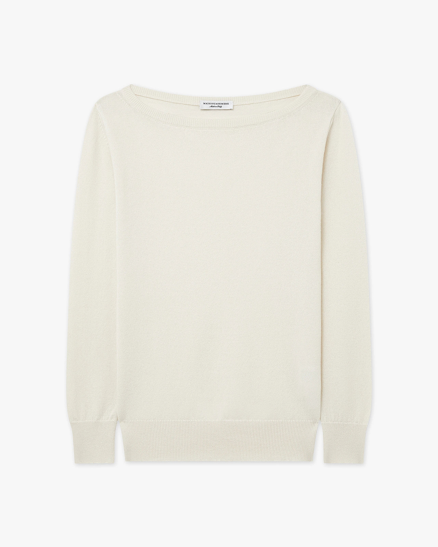 Essential Boat Neck Sweater - White Cashmere