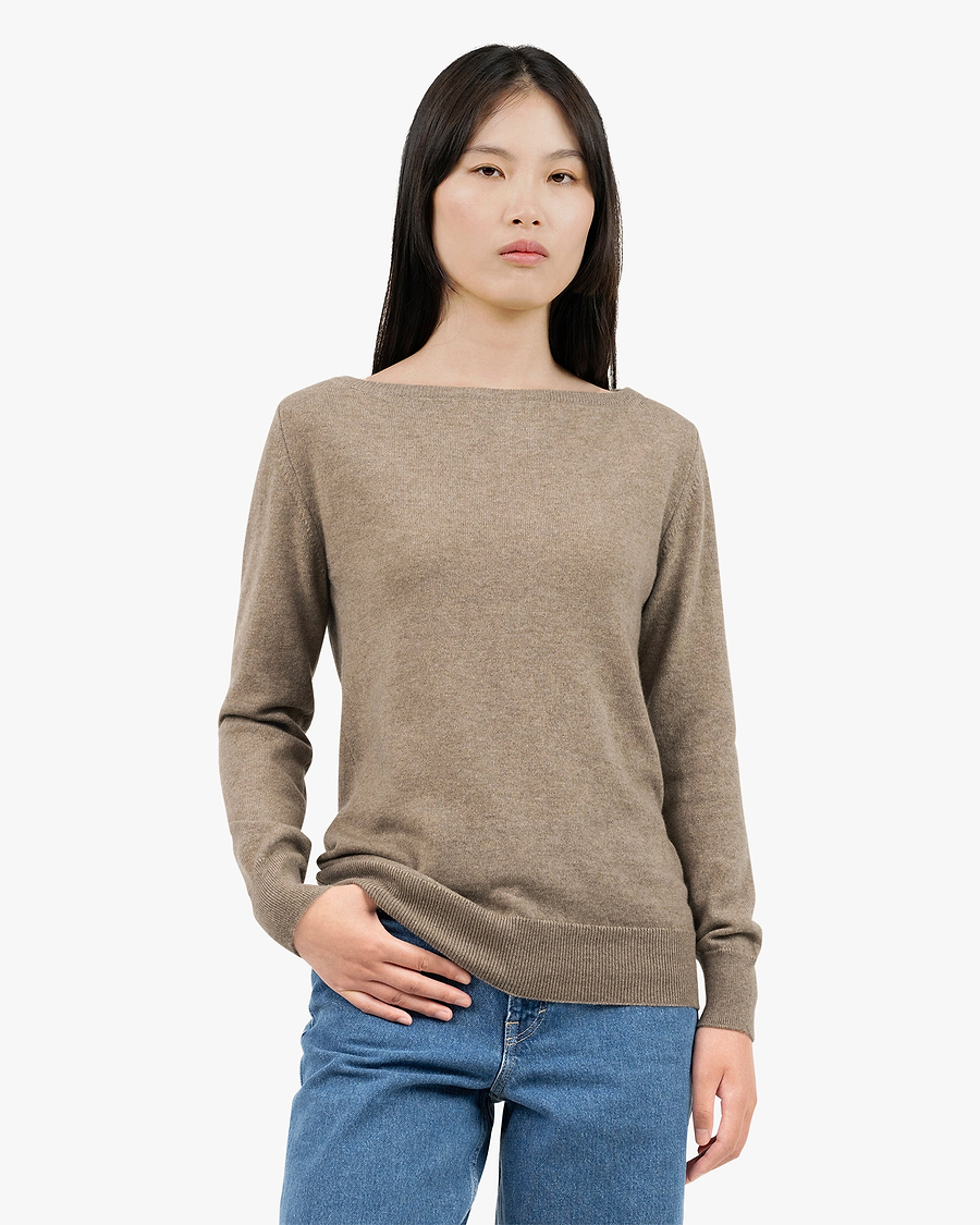Essential Boat Neck Sweater - Taupe Cashmere