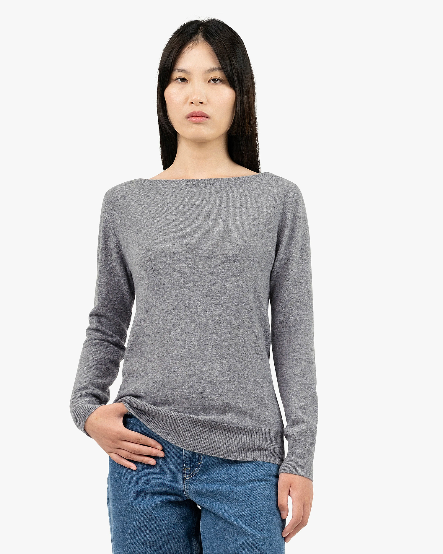 Essential Boat Neck Sweater - Medium Grey Cashmere