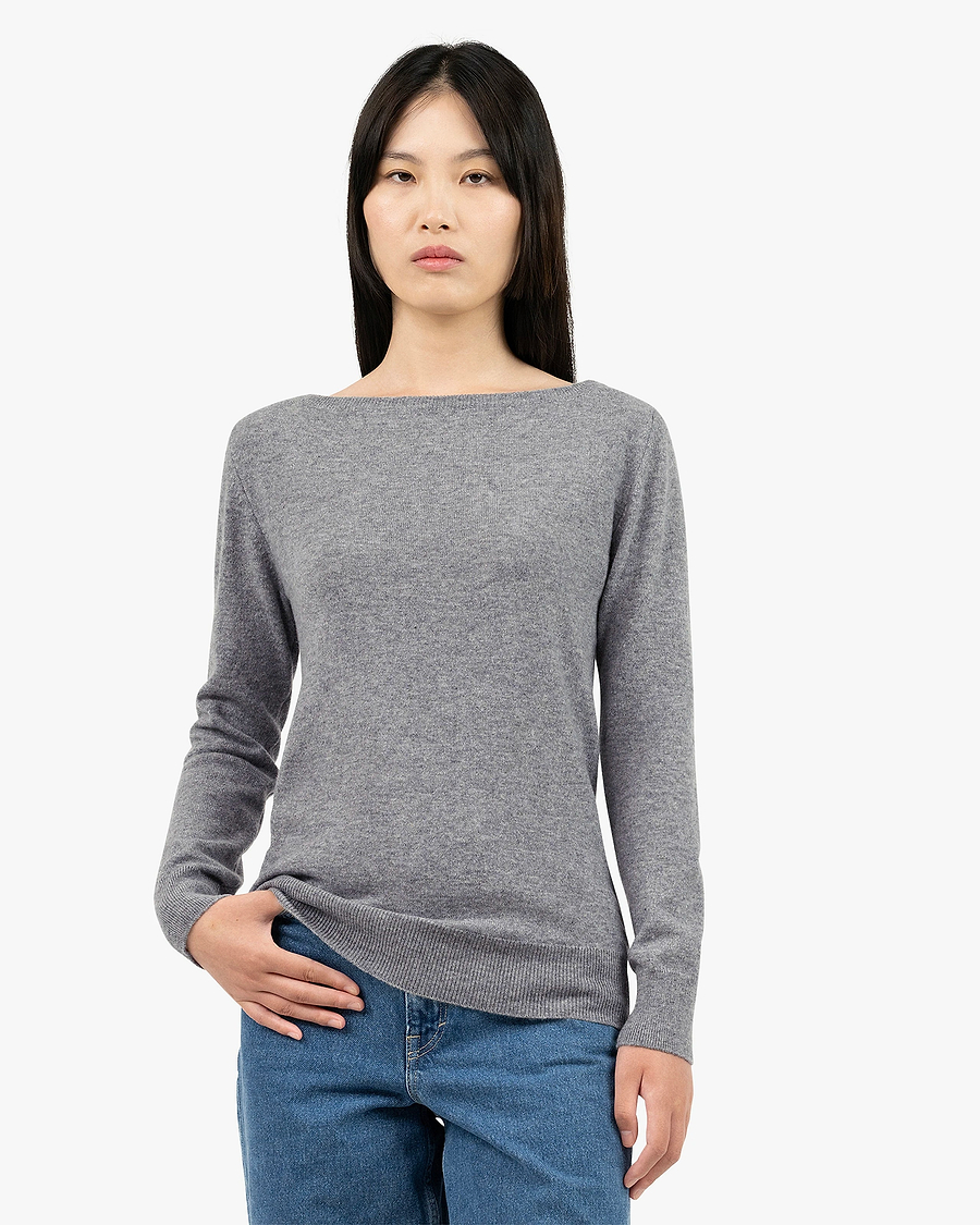 Essential Boat Neck Sweater - Medium Grey Cashmere