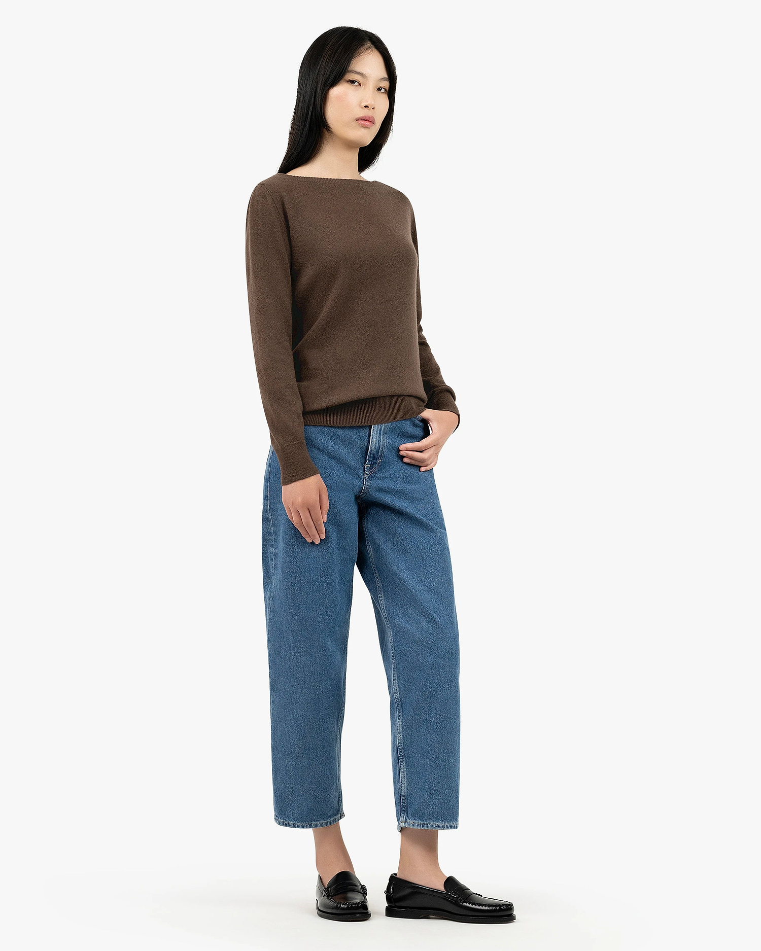 Essential Boat Neck Sweater - Brown Cashmere