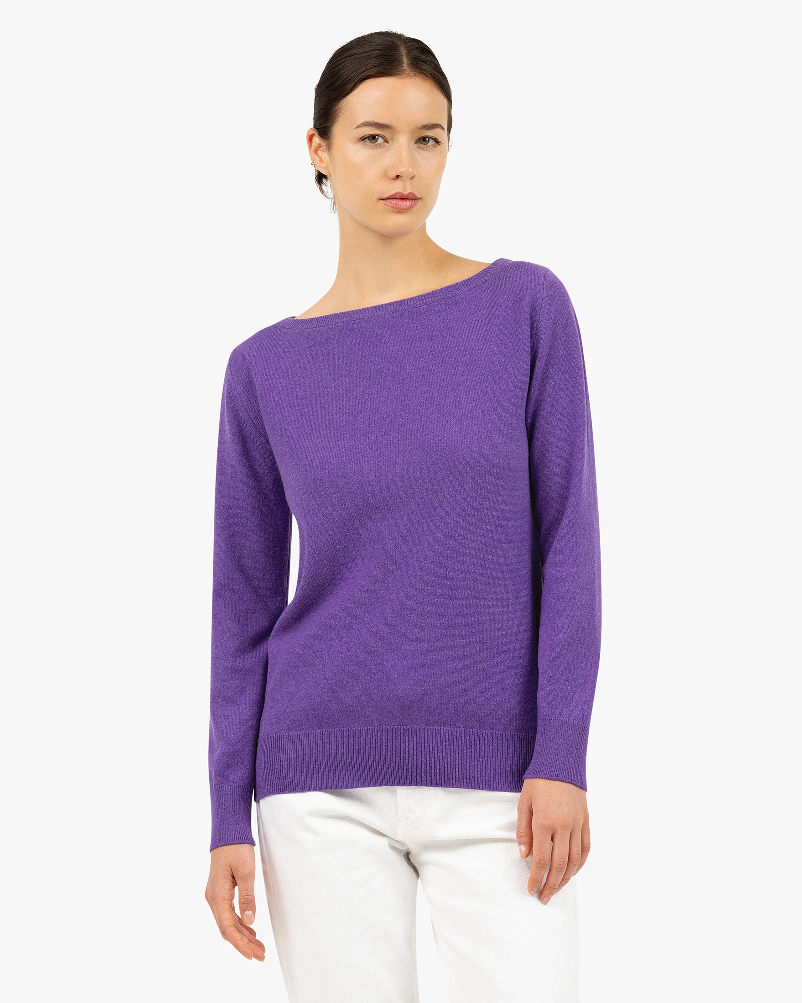 Essential Boat Neck Sweater - Purple Cashmere