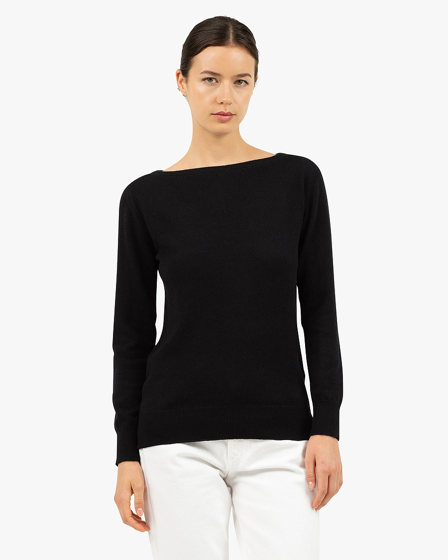 Essential Boat Neck Sweater - Black Cashmere