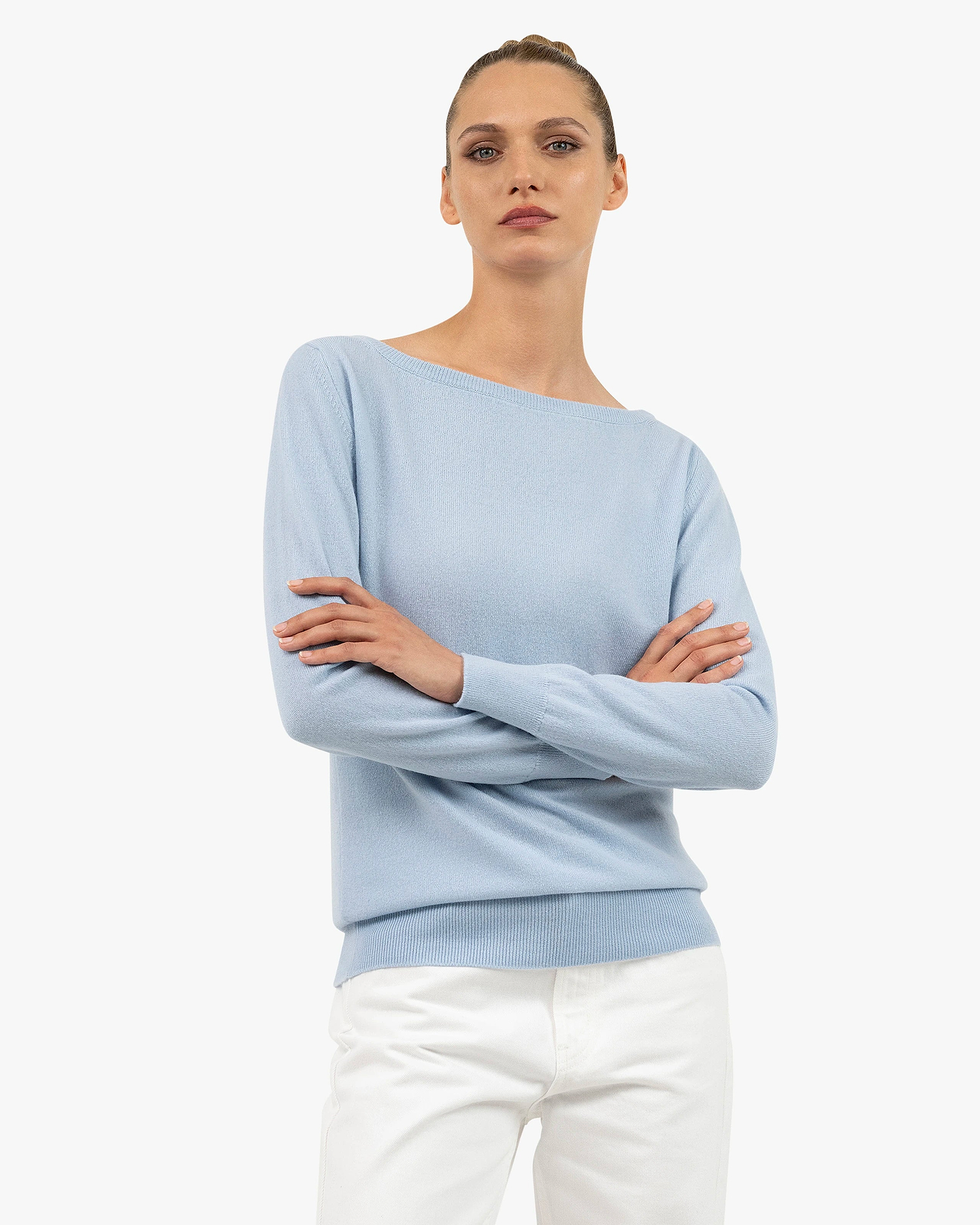 Essential Boat Neck Sweater - Light Blue Cashmere