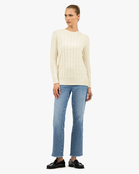 Essential Cable Knit Sweater - White Cashmere