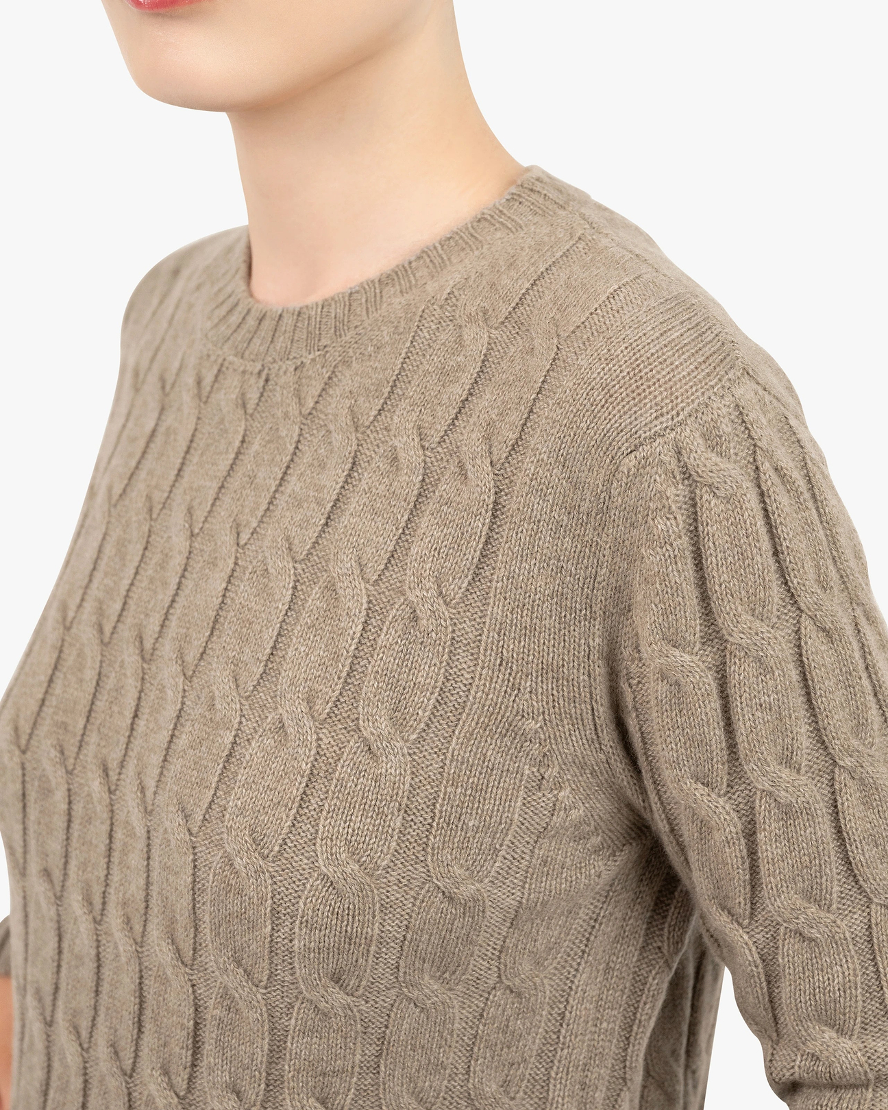 Women's Essential Cashmere Cable Sweater - Taupe | MaisonCashmere