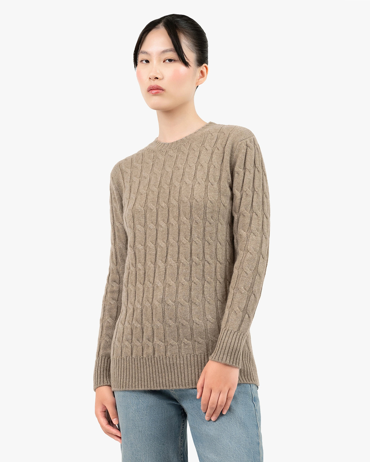 Women's Essential Cashmere Cable Sweater - Taupe | MaisonCashmere