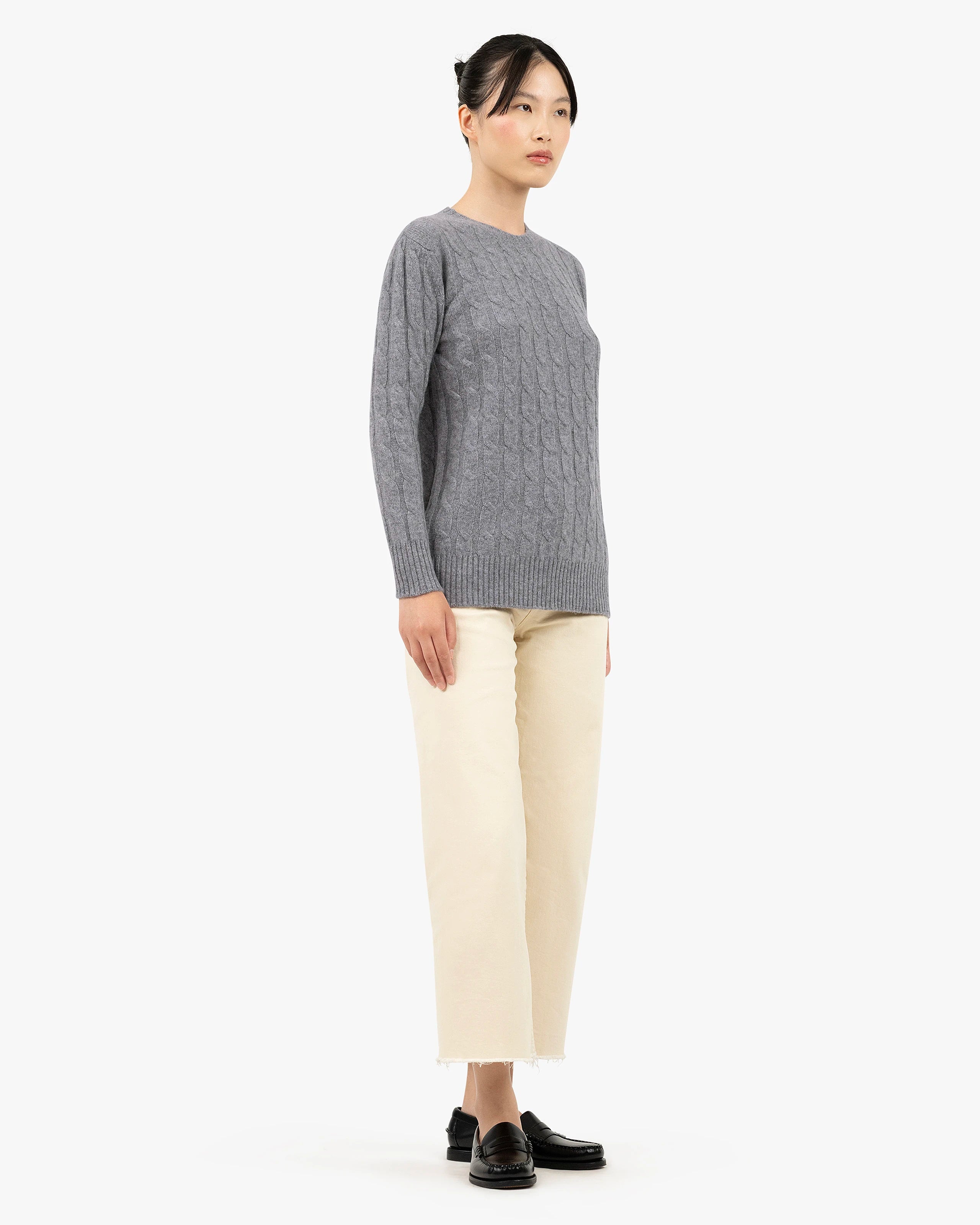 Essential Cable Knit Sweater - Medium Grey Cashmere