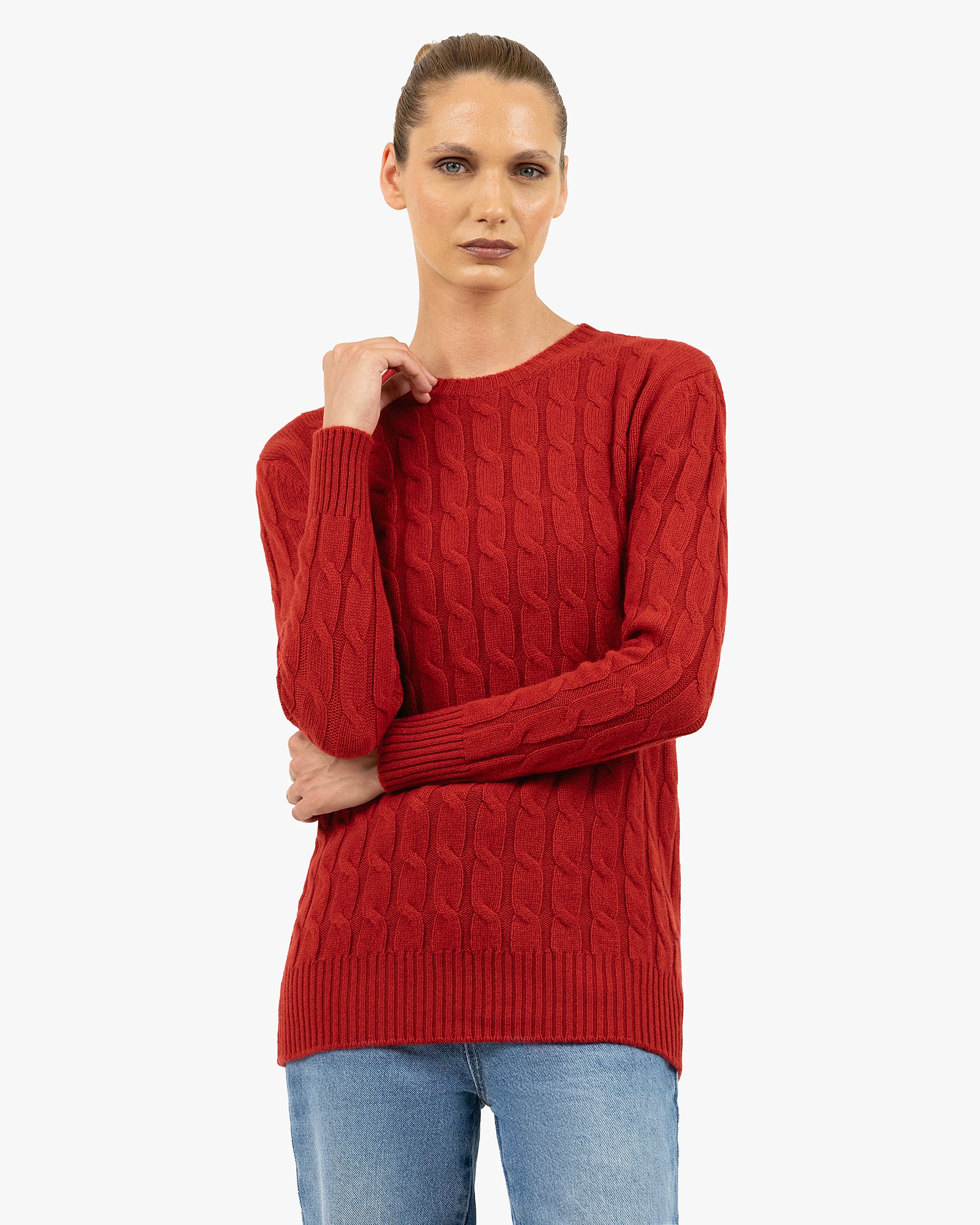 Essential Cable Knit Sweater - Red Cashmere