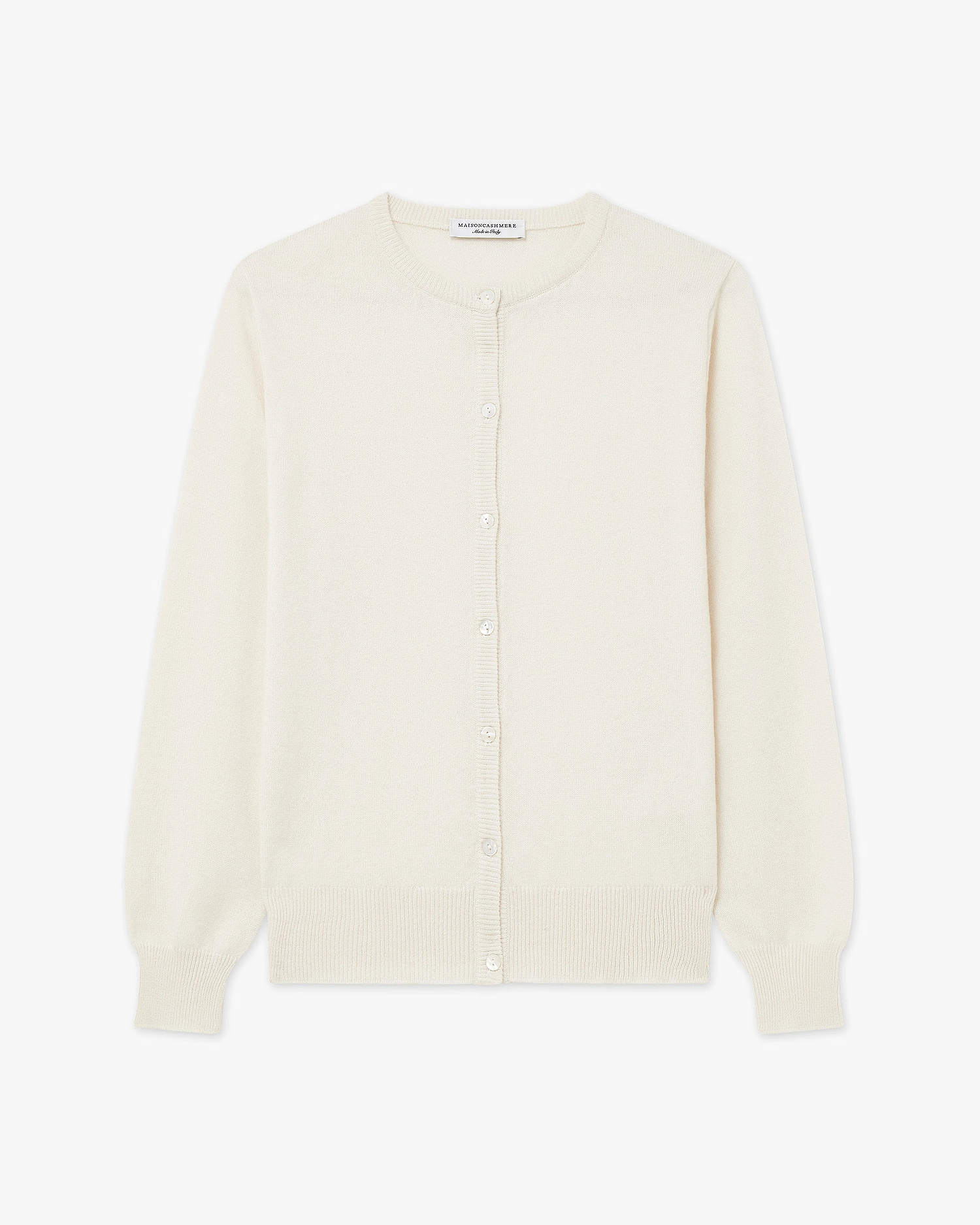 Essential Crew Neck Cardigan - White Cashmere