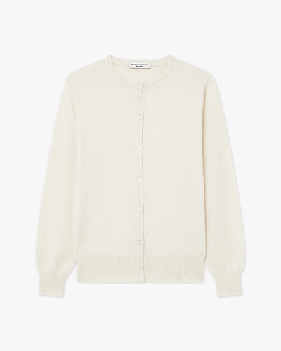 Essential Crew Neck Cardigan - White Cashmere