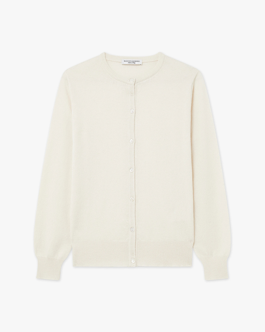 Essential Crew Neck Cardigan - White Cashmere
