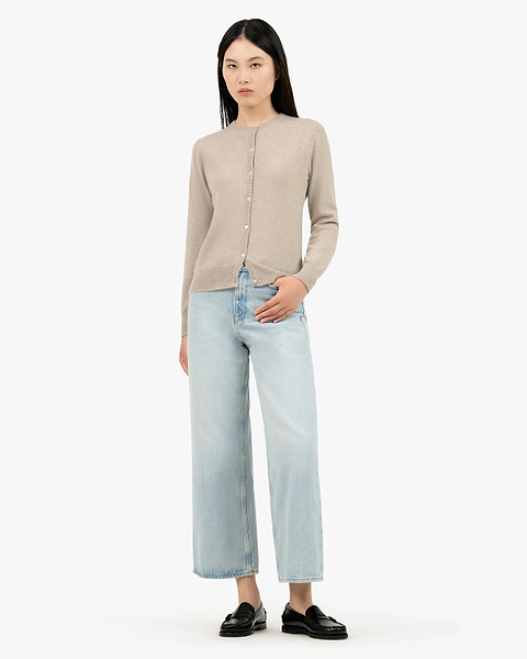 Essential Crew Neck Cardigan - Beige Cashmere