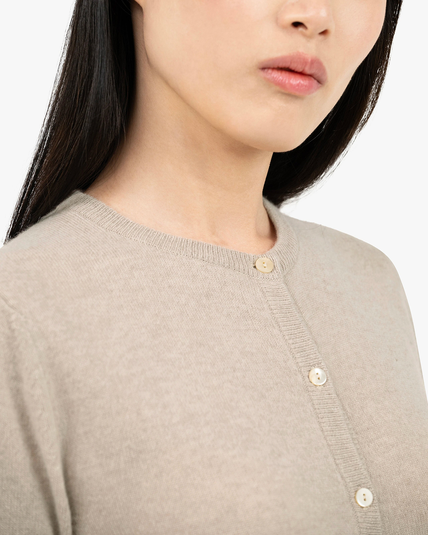 Essential Crew Neck Cardigan - Beige Cashmere