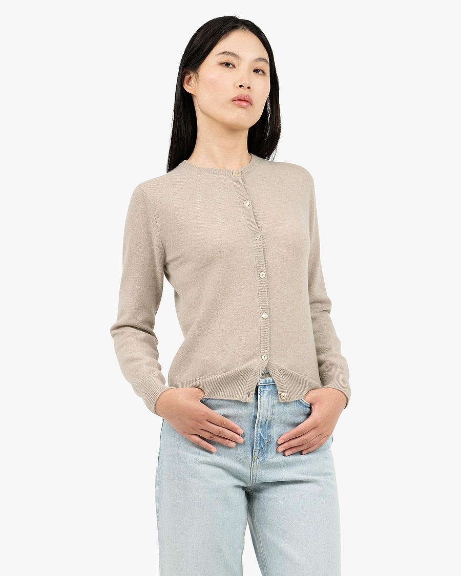 Essential Crew Neck Cardigan - Beige Cashmere