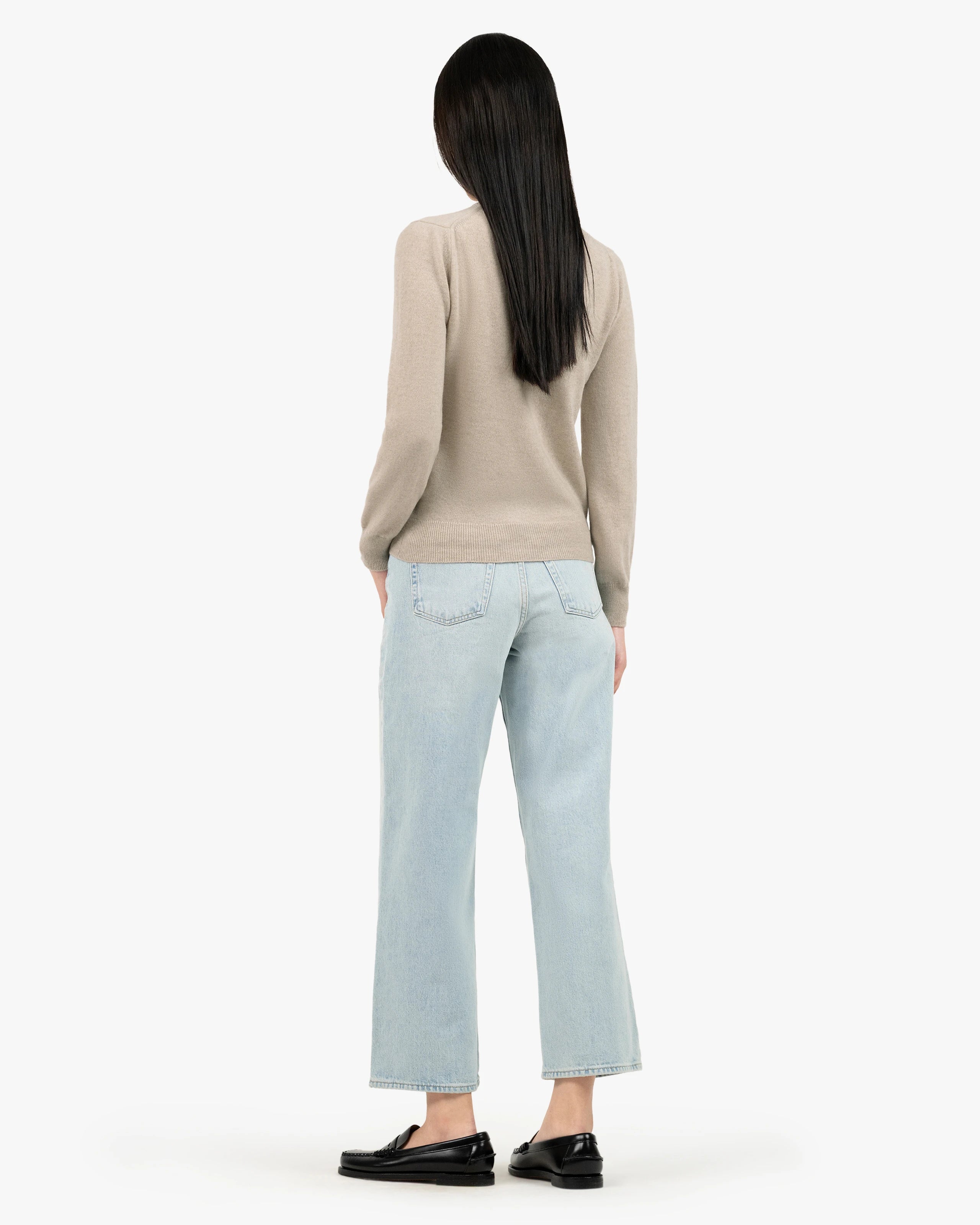 Women's Essential Cashmere Crew Neck Cardigan - Beige | MaisonCashmere