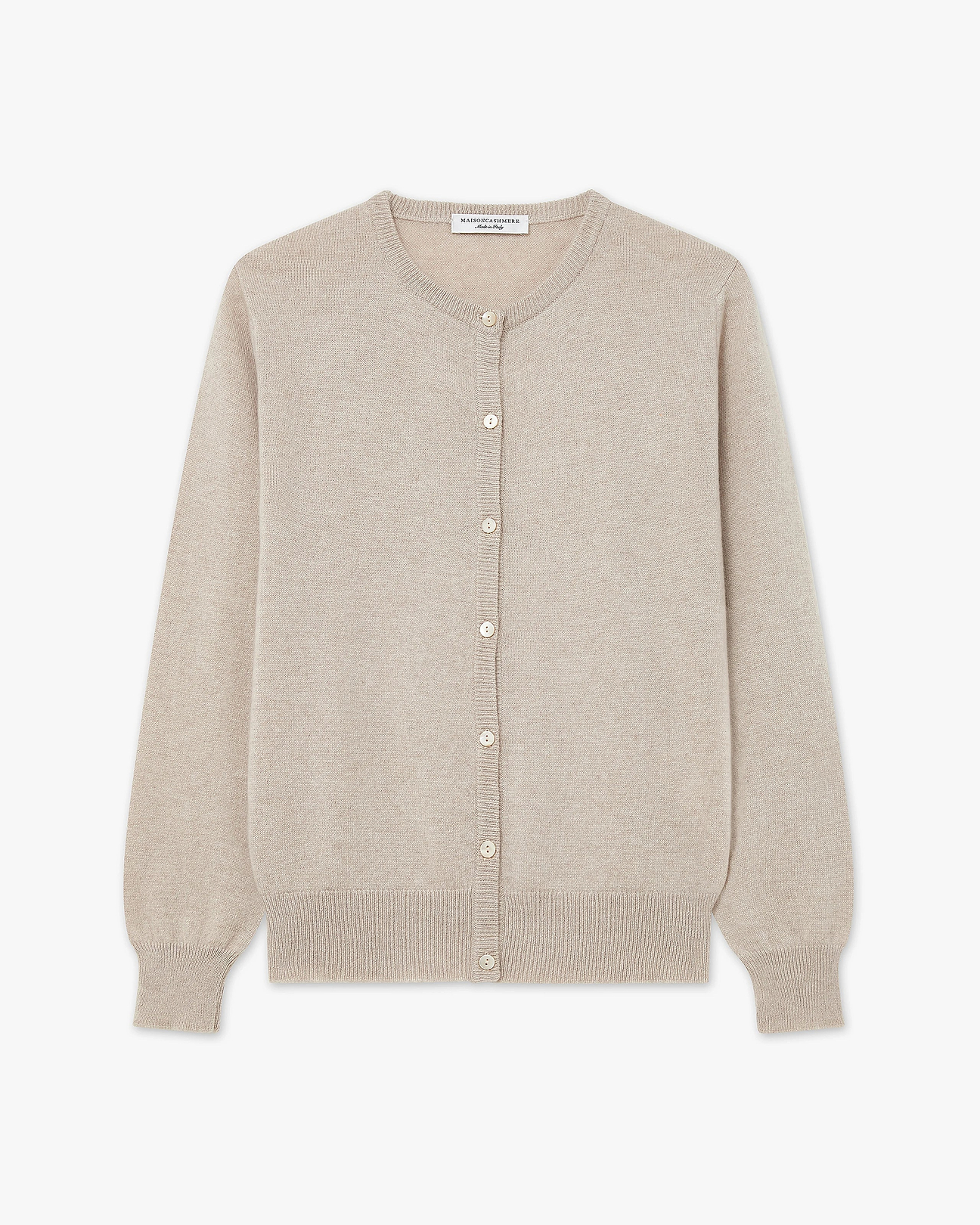Women's Essential Cashmere Crew Neck Cardigan - Beige | MaisonCashmere