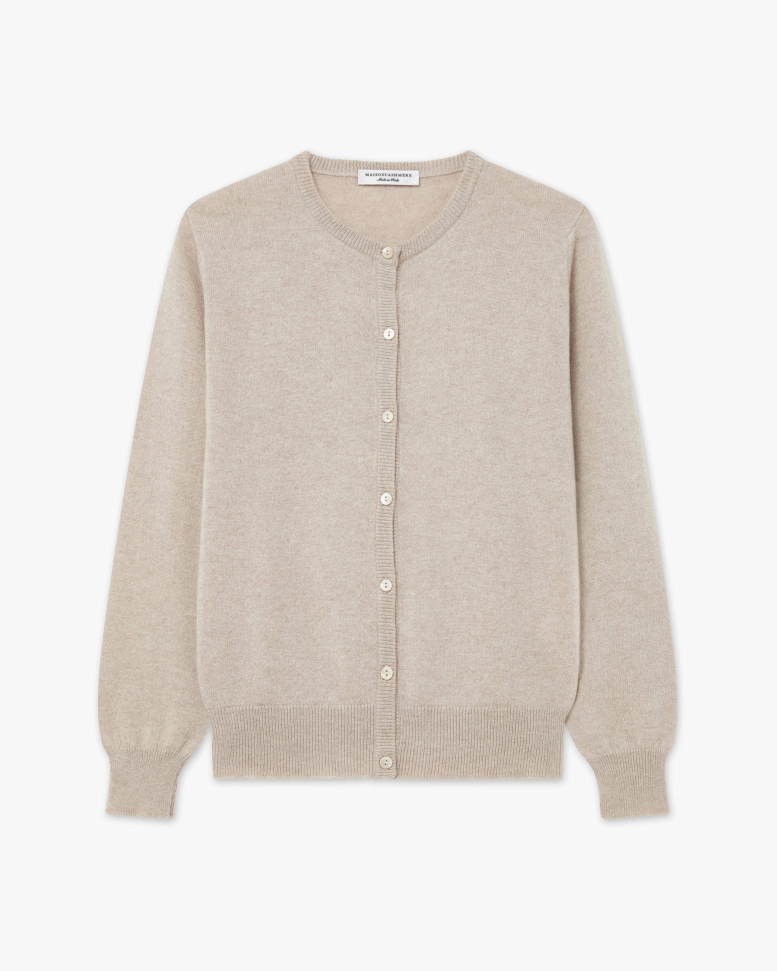 Essential Crew Neck Cardigan - Beige Cashmere