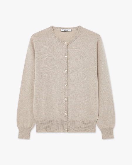 Essential Crew Neck Cardigan - Beige Cashmere