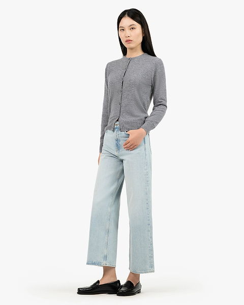 Essential Crew Neck Cardigan - Medium Grey Cashmere