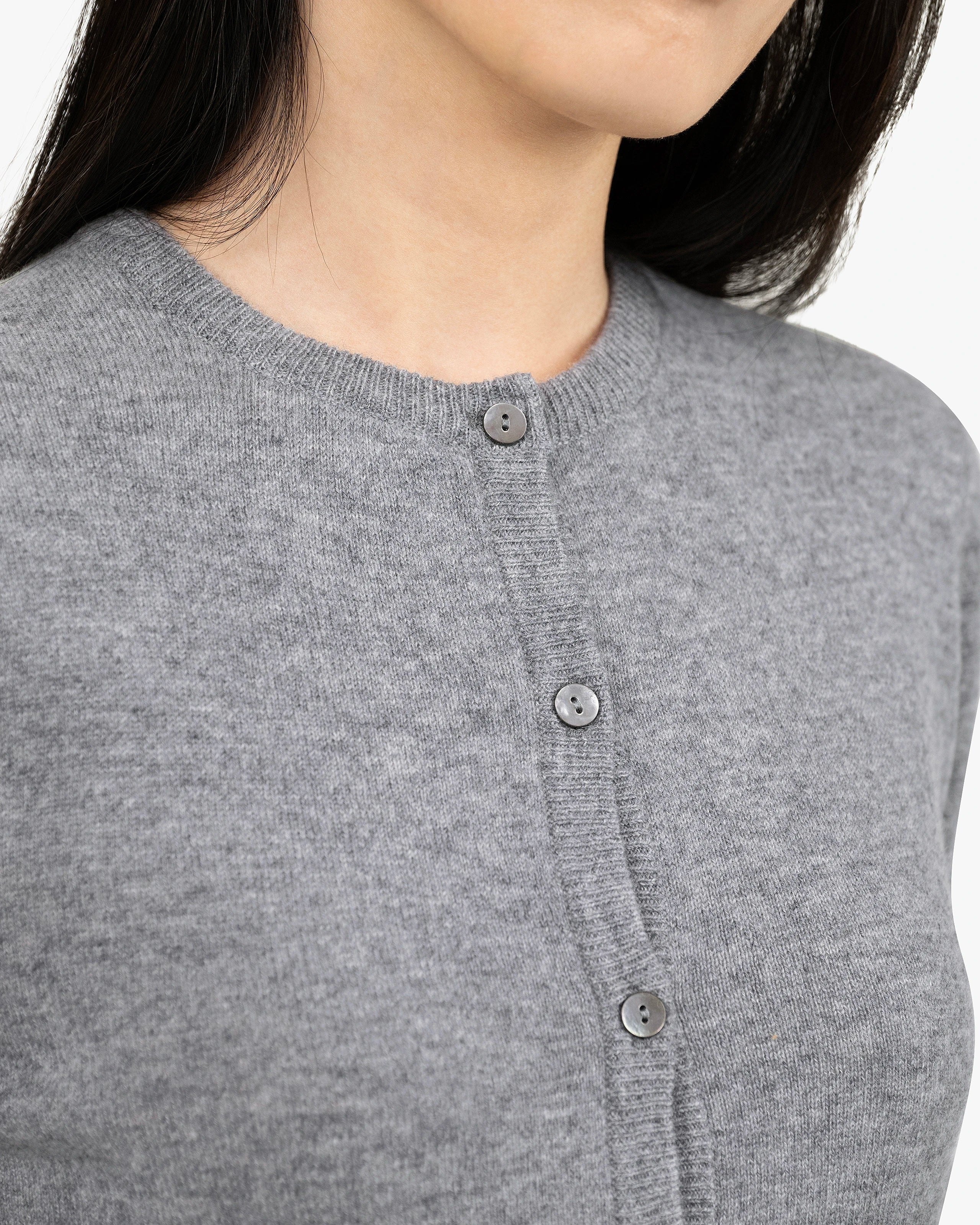 Essential Crew Neck Cardigan - Medium Grey Cashmere