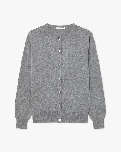 Essential Crew Neck Cardigan - Medium Grey Cashmere