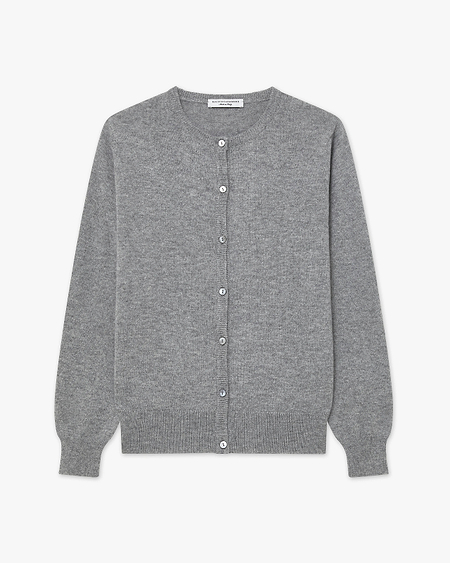 Essential Crew Neck Cardigan - Medium Grey Cashmere