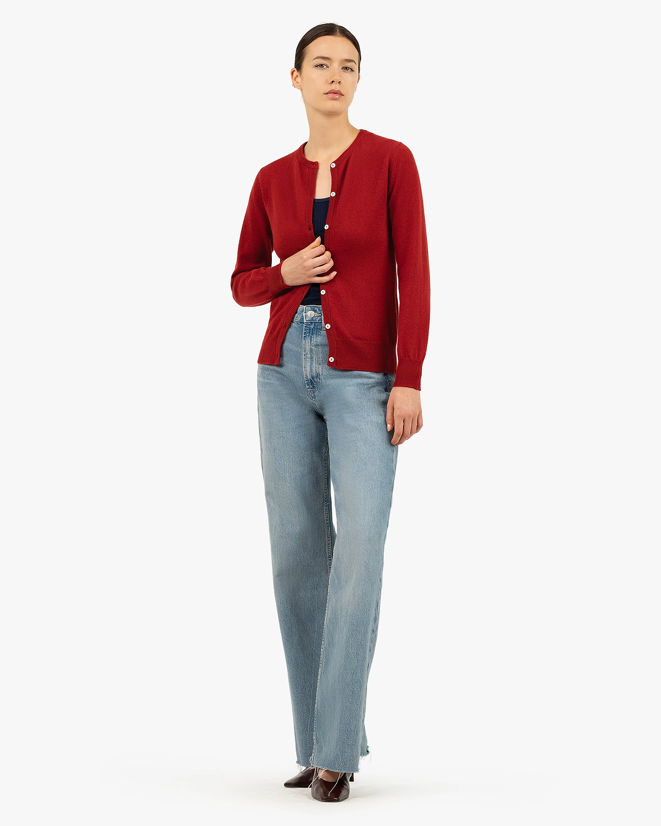 T/CBASIC KNIT SHIRT CARDIGANチャコール レッドセット womens-essential-cashmere-crew