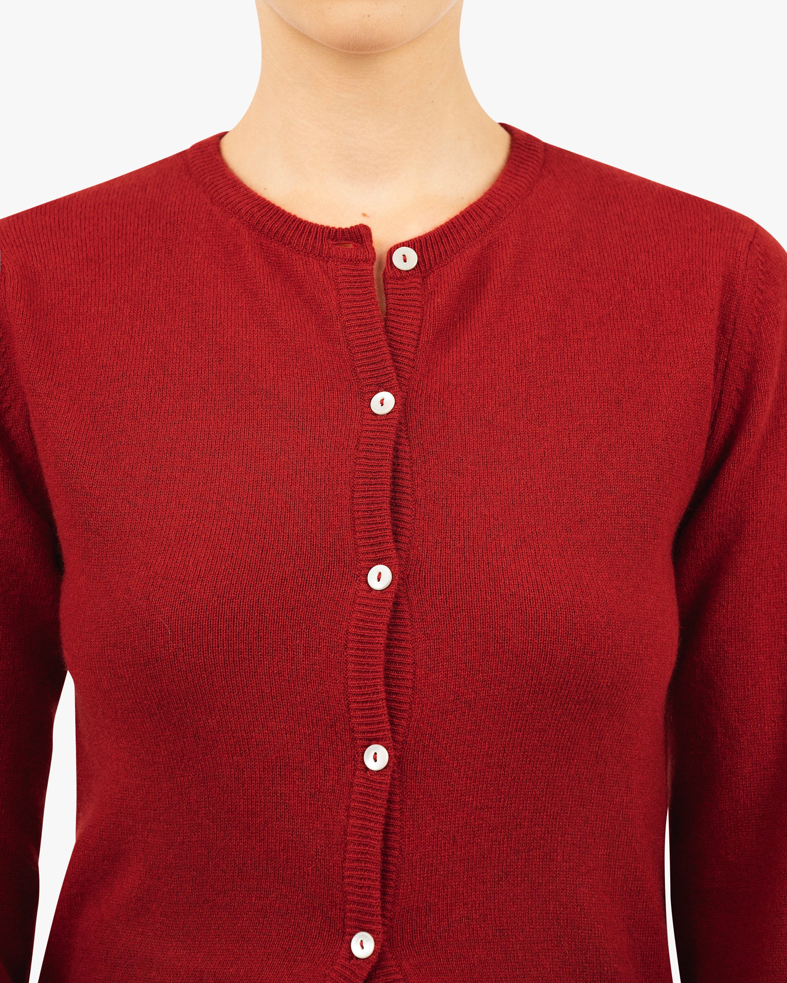 Essential Crew Neck Cardigan - Red Cashmere